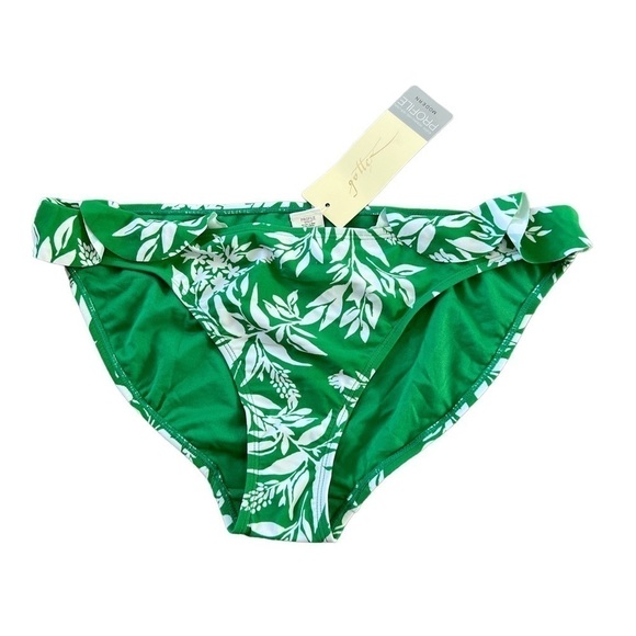 🆕 Profile by Gottex Modern Leaf Tropical Ruffle Bikini Bottom - Picture 1 of 6